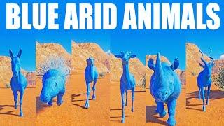 Blue Coloured Arid Animals from the Arid DLC Speed Races in Planet Zoo included Camel Ass
