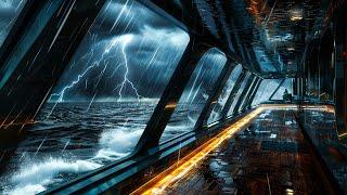 Eliminate Insomnia & Fall Asleep Fast with Wave Sounds on Ship  Huge Storm On Ocean & Thunderstorm