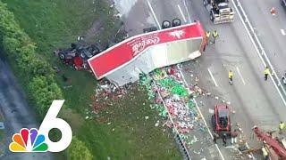 MAJOR CRASH involving COCA-COLA TRUCK on I-95 leaves one airlifted to the hospital