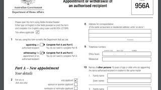 Form 956A Appointment or withdrawal of an authorised recipient for Australia