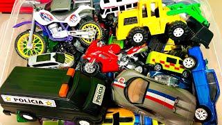 Full Box of Toy Vehicles  Reviewing Toys Racing Motorbike Tractor With More Toy