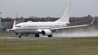 ROYAL JET Boeing 737-700. Wet and Windy Farnborough Departure. A6-RJU 30 December 2023.