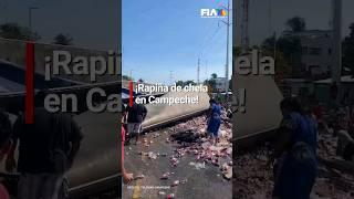 Camión de carga con cervezas tiene accidente en Campeche y habitantes aprovechan para robar.