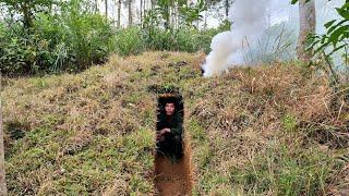 Building complete underground survival Bushcraft shelter grill fish Overnight alone