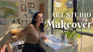 TRANSFORMING MY SUNROOM INTO AN ART STUDIO  oil paint with me + studio makeover ️ dreamy art vlog