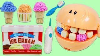 Feeding Mr. Play Doh Head Play Foam Ice Cream and Visiting the Dentist