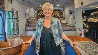 Solo Female Van Life at age 70 Tour of INCREDIBLE DIY Ford Transit Stealth Camper Conversion.