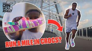 I RAN A MILE IN CROCS REVIEW AND CHALLENGE  CAN YOU REALLY? WITH @JeremyJonesNeverFold