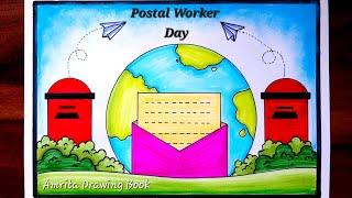 Postal Worker Day Drawing National Post Day Drawing easy  Post Box Drawing  World Post Day poster