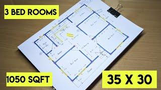 35 by 30 house plan with 3 bedrooms II 30*35 ghar ka design II 3 bhk home design
