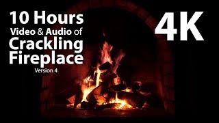 4K HDR 10 hours - Fireplace & Crackling Audio - relaxing warm calming