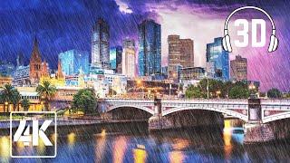 Walking in the rain Melbournes streets and laneway  4K  3D Audio Rain Ambience