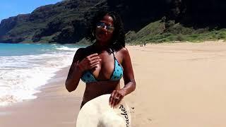 Woman In Blue Star Bikini On Hawaii Beach