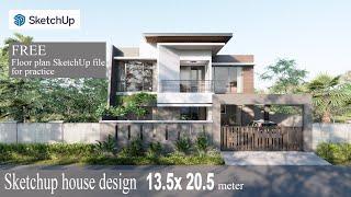 Sketchup house design  13.50 x 20.50 m  + swimming pool