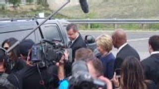 Hilary Clinton Larry King outside Nancy Reagan funeral