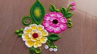 3 Beautiful flowers design rangoli Unique flowers design simple rangoli design