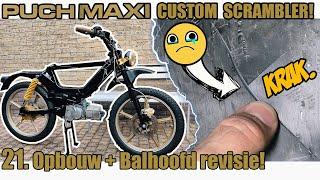 Puch Maxi Project  Scrambler  21 Brommer opbouwen met problemen  en Balhoofd revisie