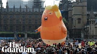 The moment Trump baby blimp lifts off