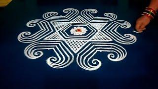 Traditional rangoli design with 5*3 dots  Sravana masam special rangoli design