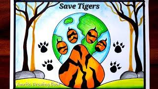 International Tiger Day Poster Drawing  Save Tiger Poster  World Tiger Day Drawing  Save Wildlife