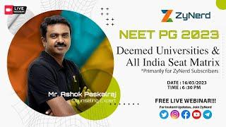 Deemed Universities and All India Seat Matrix  Primarily for ZyNerd Subscriber #zynerd