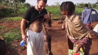 African tribe Hamer Hamar is surprised white man