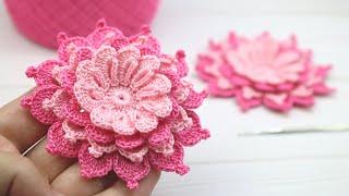 Объёмный ЦВЕТОК крючком ВЯЗАНИЕ мастер-класс Crochet 3D Flower Tutorial