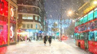 The Joy of Snow in London ️ Snowing in West End Christmas Night Walk - 4K HDR 60FPS