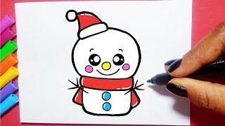 COMO DESENHAR BONECO DE NEVE DE NATAL FOFO KAWAII