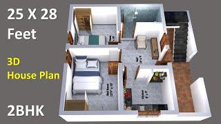 25 x 28 feet house plan & 3d elevation  25 x 28 ghar ka naksha  2 bedroom house design  Plan 11