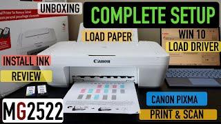 Canon Pixma MG2522 Setup Unboxing Install Ink Load Paper Install driver Print Scan & Review