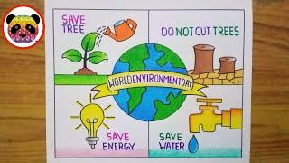 World Environment Day Drawing  How to Draw World Environment Day Poster  Save Nature Drawing Easy