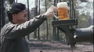 Using a mug of beer to test the gun stabilization on a German Leopard 2 tank...