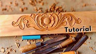 how to make a very simple design carving on the wood  tutorial for beginners  @pkt wood art