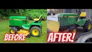 TIMELAPSE OF JOHN DEERE 430 GARDEN TRACTOR TRANSFORMATION & COSTS.  ODDLY SATISFYING