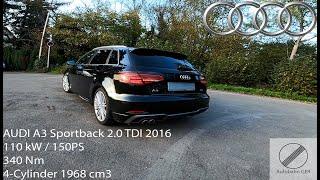 Audi A3 Sportback 2016 S line 2.0 TDI  150HP  GERMAN Autobahn  Top Speed