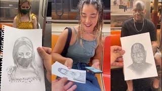 Drawing strangers on the subway  TikTok compilation @devonrodriguezart