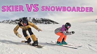SKIER VS SNOWBOARDER  CAN A SKI RACER CATCH ME?  4K