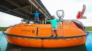 Camping In My 64 Person Enclosed LIFEBOAT Under A Bridge