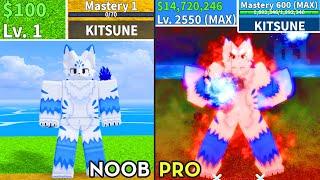 Beating Blox Fruits as Kitsune in Update 24 Noob to Pro Lvl 1 to Max Full Human v4 Awakening