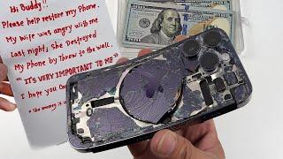 Teardown His wife Destroyed his phone - iPhone 14 Pro Cracked Restoration