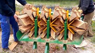 Dangerous Automatic Homemade Firewood Processing Machines Powerful Wood Splitter Machines in Action