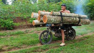 riding the cheapest wood transport motorbike in Indonesia