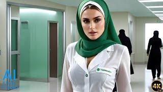 4K AI Art Lookbook Video of Arabian AI Girl ｜ Sensual Arab AI Nurse in busy Hospital
