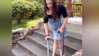 The beautiful woman with polio walks on crutches #polio_woman