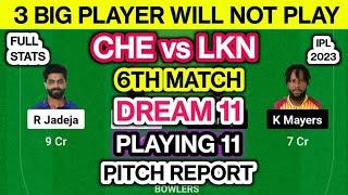 CHE vs LKN Dream 11 Team Prediction  CHE vs LKN 6th Match Dream 11 Analysis Playing11 Pitch Report