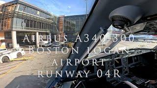 Airbus A340-300 takeoff Boston KBOS runway 04R - short 4K
