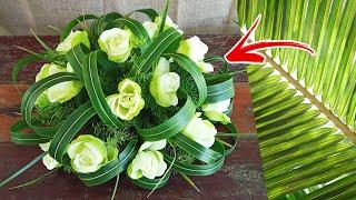 Easy Flower Arrangement  Coconut Leaves + Springery + Rose