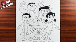 How to draw Doraemon and his friends  Doraemon and his friends drawing easy