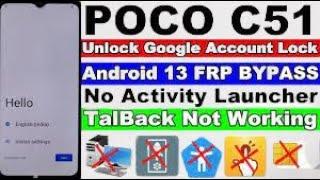 Poco C51 FRP Bypass Android 13 New Trick unlock google account lock without Pc new security No APK I